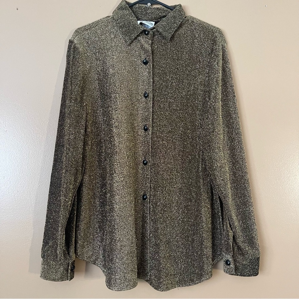 Cindy Collin’s Vintage Shimmery Gold Button-Down Womens Shirt size large